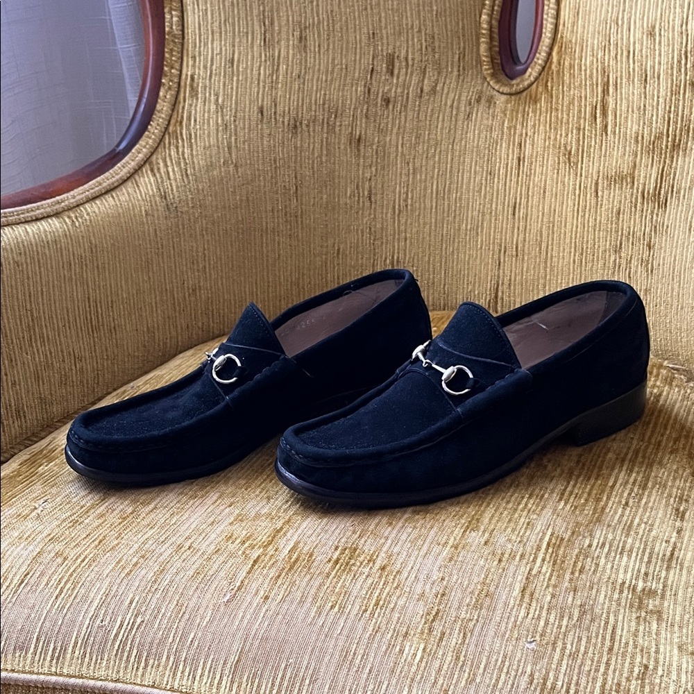 Vintage Gucci Suede Black Loafers with Silver Bit  Detailing — SZ. 9B/8.5